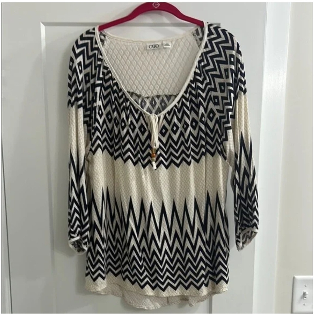 Cato Black and Cream Zigzag Blouse